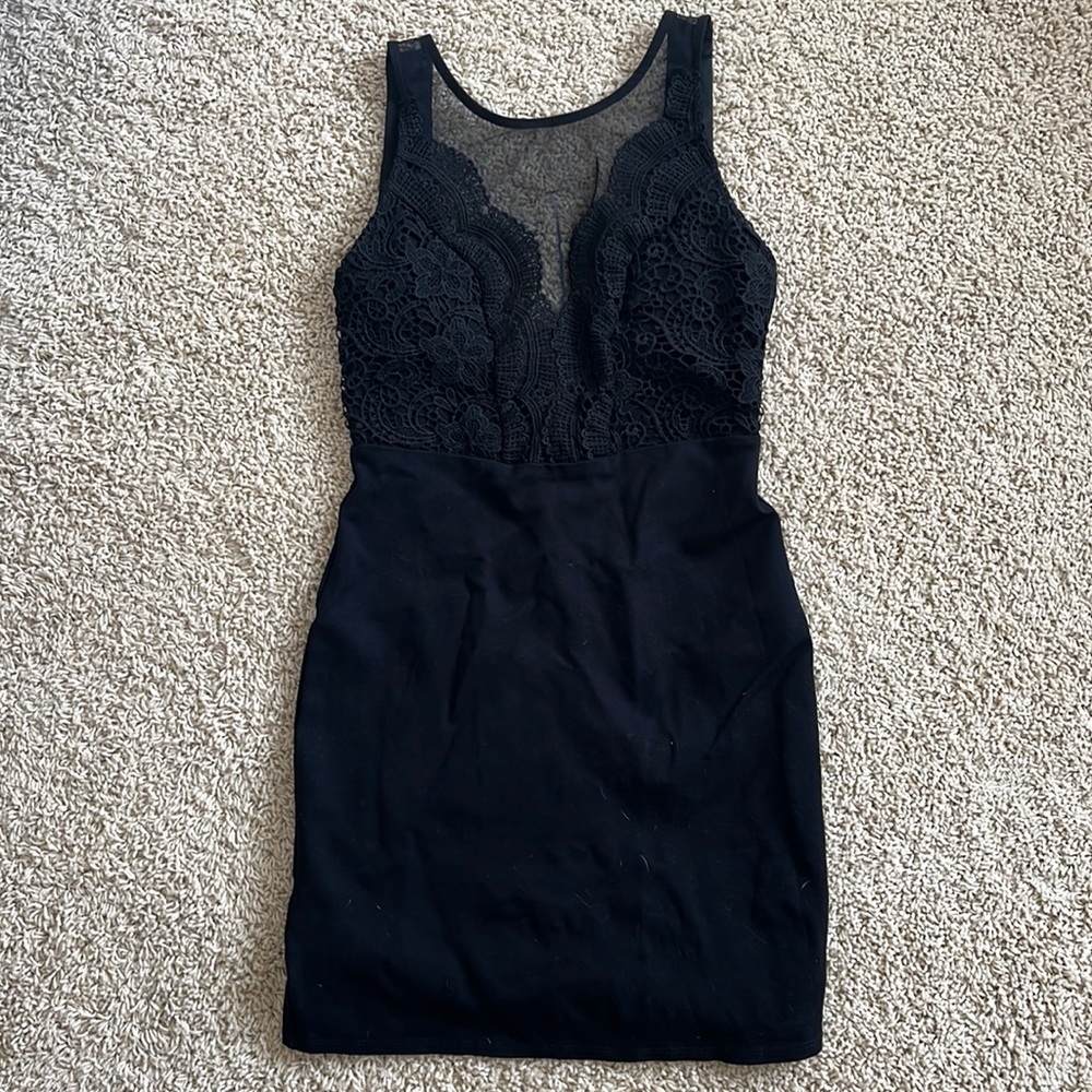 Lulus black mesh/lace mini bodycon dress